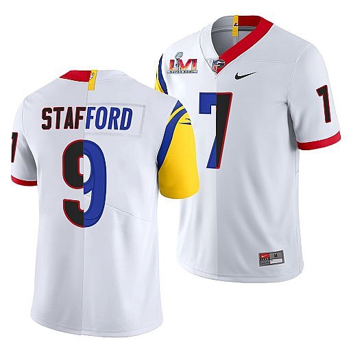 White Los Angeles Rams X Georgia Bulldogs #9 Matthew Stafford Split Super Bowl LVI Stitched Jersey - LAR565