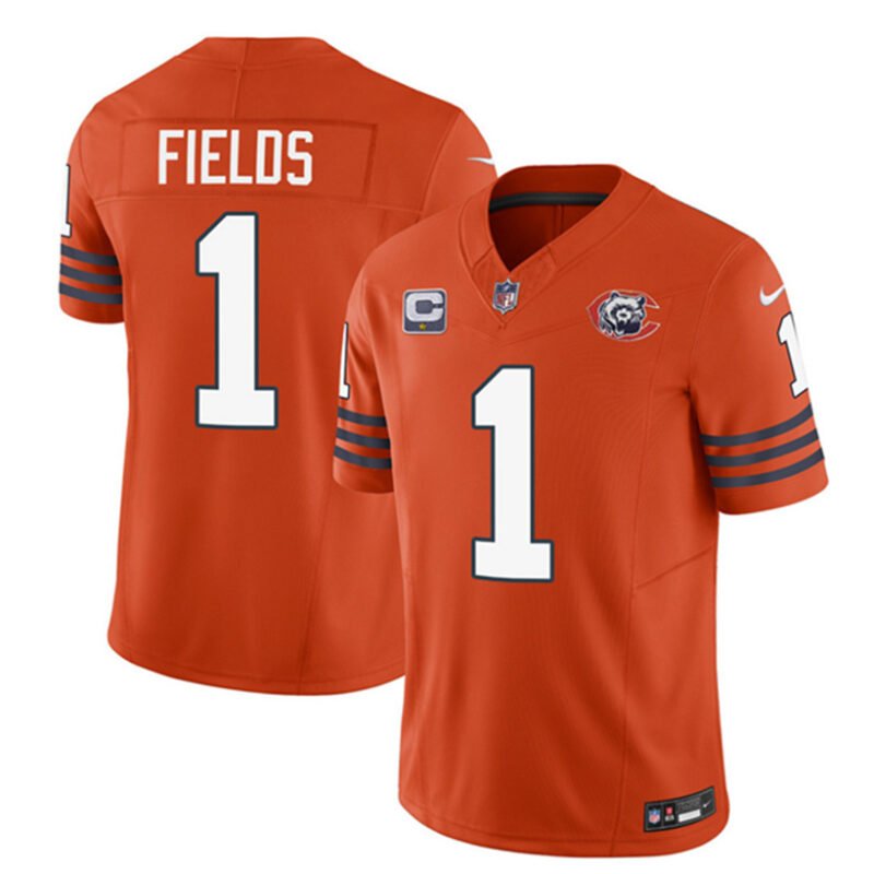 Orange Chicago Bears #1 Justin Fields 2023 F.U.S.E. With 1-Star C Patch Throwback Limited Stitched Football Jersey - CBJ107