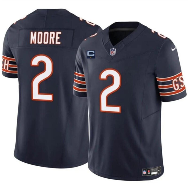 Navy Chicago Bears #2 DJ Moore 2024 F.U.S.E. With 1-star C Patch Vapor Untouchable Limited Stitched Football Jersey - CBJ389