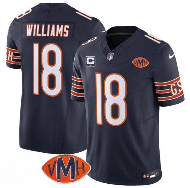 Navy Chicago Bears #18 Caleb Williams 2025 F.U.S.E. With 1-Star C Patch And VMH Patch Vapor Untouchable Limited Stitched Football Jersey - CBJ337