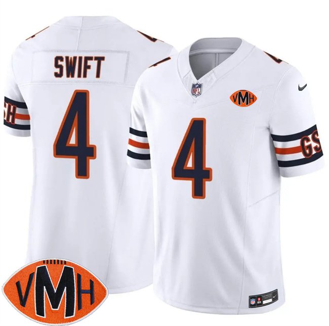 White Chicago Bears #4 D'Andre Swift 2025 F.U.S.E. With Illinois and VMH Patch Vapor Untouchable Limited Stitched Football Jersey - CBJ322