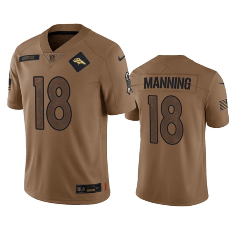 Brown Denver Broncos #18 Peyton Manning 2023 Salute To Service Limited Stitched Football Jersey