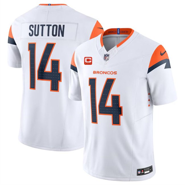White Denver Broncos #14 Courtland Sutton 2024 F.U.S.E. With 4-Star C Patch Vapor Limited Stitched Football Jersey