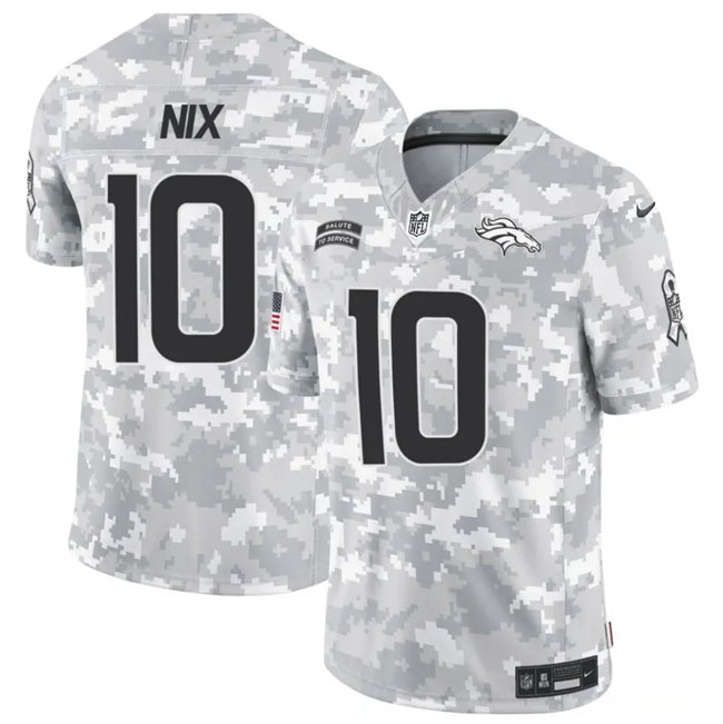 Arctic Camo Denver Broncos #10 Bo Nix 2024 F.U.S.E Salute to Service Limited Stitched Football Jersey
