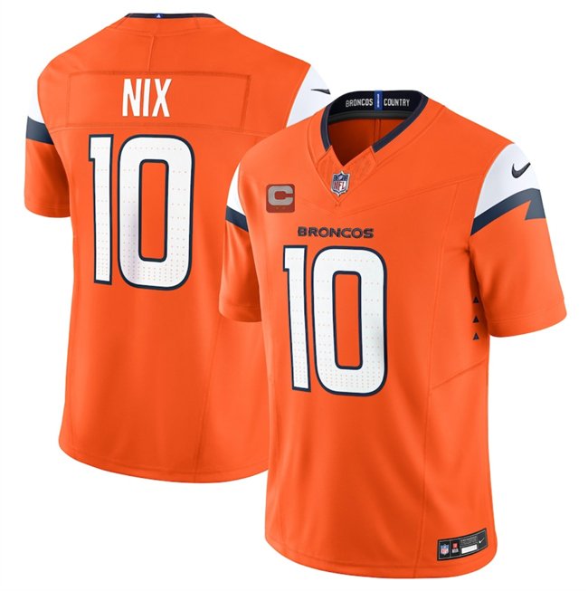 Orange Denver Broncos #10 Bo Nix 2025 F.U.S.E. With 2-Star C Patch Vapor Limited Stitched Football Jersey