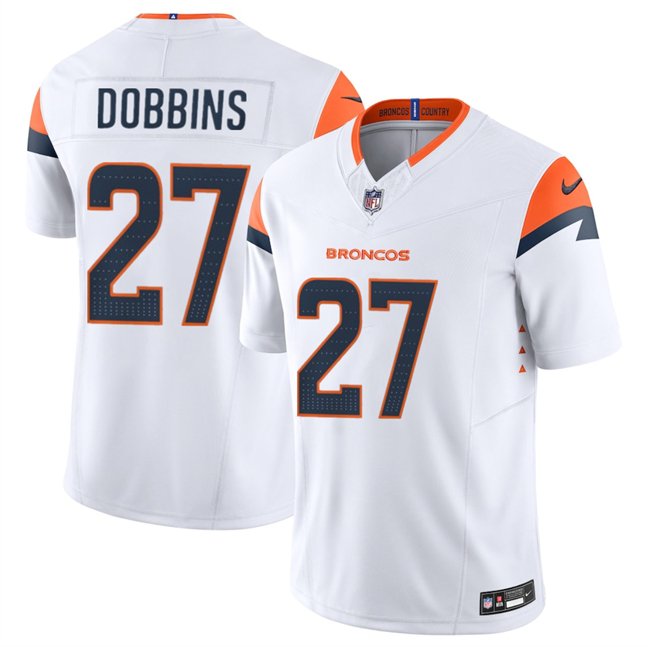 White Denver Broncos #27 J.K. Dobbins 2025 F.U.S.E. Vapor Limited Stitched Football Jersey