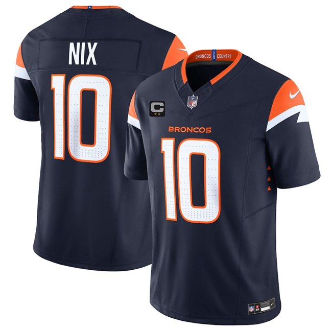 Navy Denver Broncos #10 Bo Nix 2025 F.U.S.E. With 2-Star C Patch Vapor Limited Stitched Football Jersey