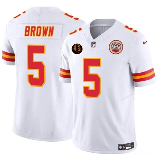 White Kansas City Chiefs #5 Hollywood Brown 2025 F.U.S.E. John Madden Patch Vapor Untouchable Limited Stitched Football Jersey - KCJ38