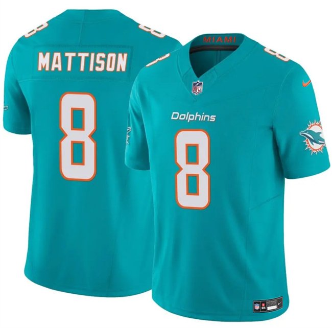 Aqua Miami Dolphins #8 Alexander Mattison 2025 F.U.S.E. Vapor Limited Stitched Football Jersey - MDR17