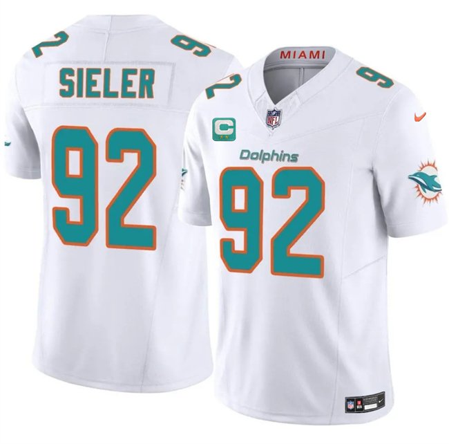 White Miami Dolphins #92 Zach Sieler 2025 F.U.S.E. With 2-Star C Patch Vapor Limited Stitched Football Jersey - MDR30