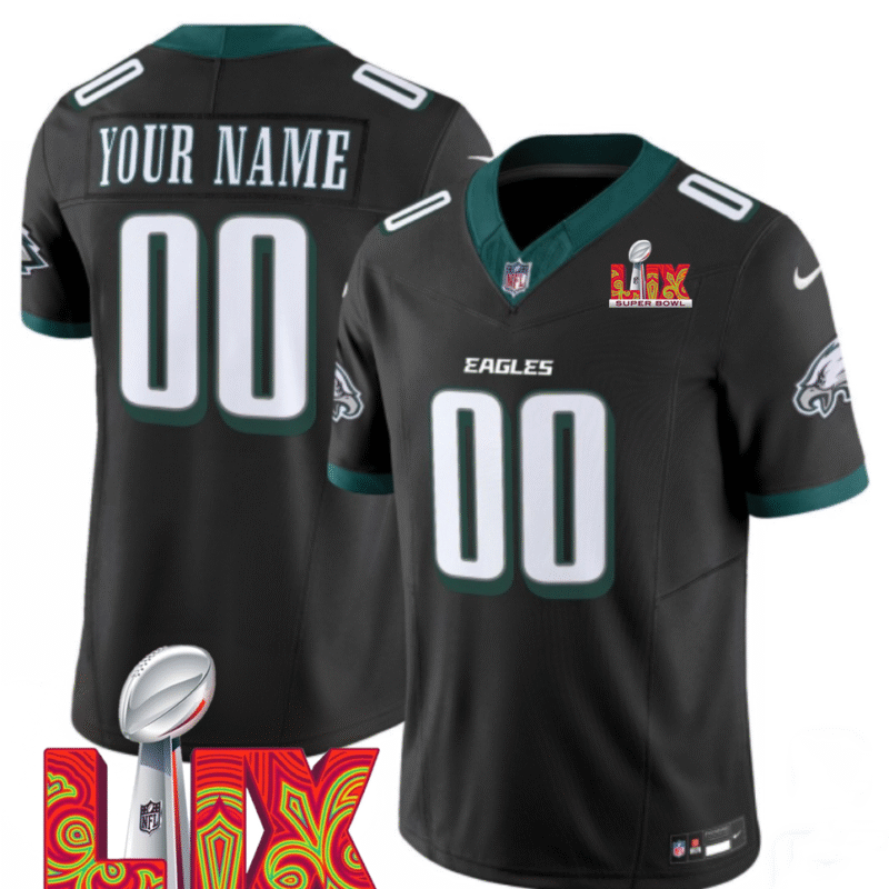 Black Philadelphia Eagles Active Player Custom 2025 Super Bowl LIX Patch F.U.S.E. Vapor Limited Stitched Football Jersey - PEL69