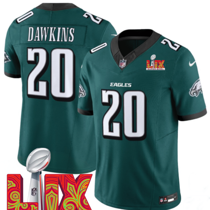 Green Philadelphia Eagles #20 Brian Dawkins 2025 Super Bowl LIX Patch F.U.S.E. Vapor Limited Stitched Football Jersey - PEL55