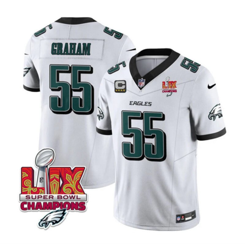 White Philadelphia Eagles #55 Brandon Graham 2025 Eagles Logo Super Bowl LIX Patch And 4-Star C Patch New F.U.S.E. Vapor Limited Stitched Football Jersey - PEL255
