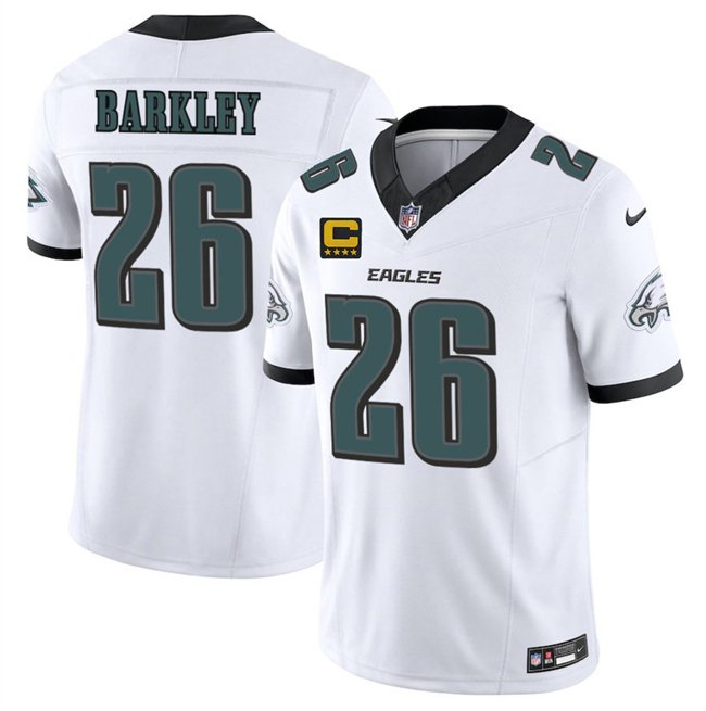 White Philadelphia Eagles #26 Saquon Barkley 2025 F.U.S.E. With 4-Star C Patch Vapor Untouchable Limited Stitched Football Jersey - PEL213