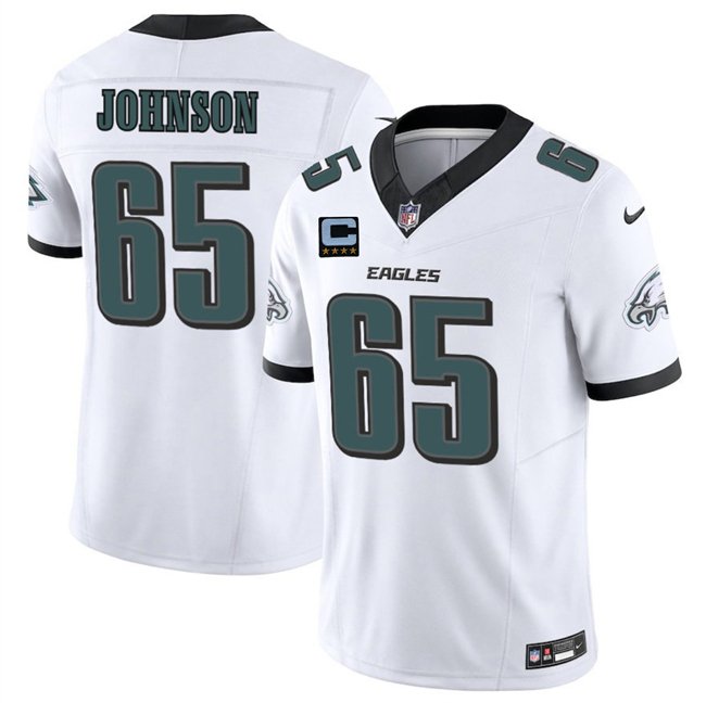 White Philadelphia Eagles #65 Lane Johnson 2025 F.U.S.E. With 4-Star C Patch Vapor Untouchable Limited Stitched Football Jersey - PEL50