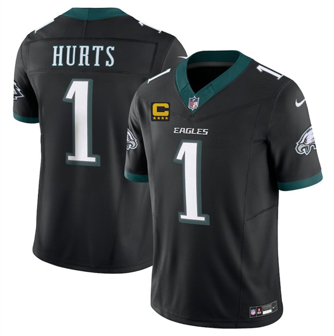 Black Philadelphia Eagles #1 Jalen Jurts 2025 F.U.S.E. With 4-Star C Patch Vapor Untouchable Limited Throwback Stitched Football Jersey - PEL168
