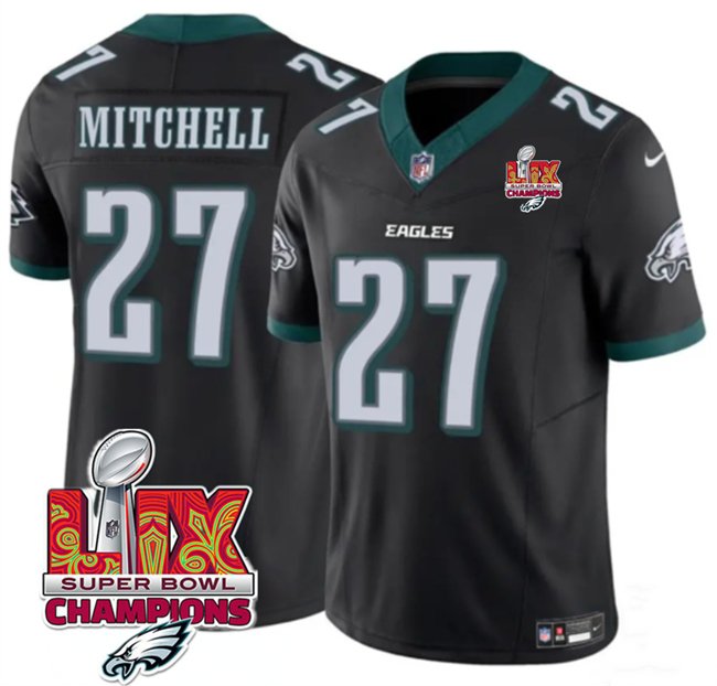 Black Philadelphia Eagles #27 Quinyon Mitchell 2025 Eagles Logo Super Bowl LIX Patch New F.U.S.E. Vapor Untouchable Limited Stitched Football Jersey - PEL224
