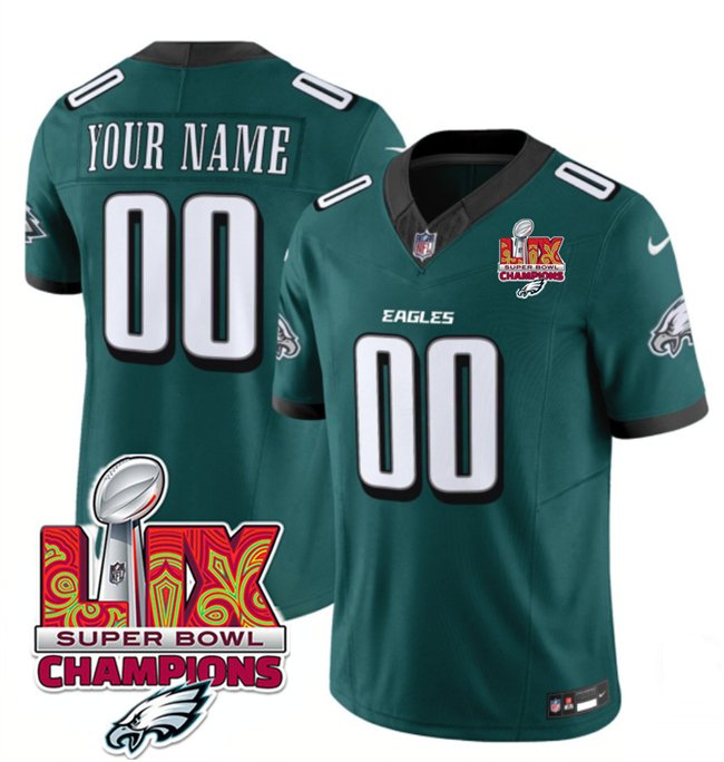 Green Philadelphia Eagles Active Player Custom 2025 Eagles Logo Super Bowl LIX Patch New F.U.S.E. Vapor Limited Stitched Football Jersey - PEL166