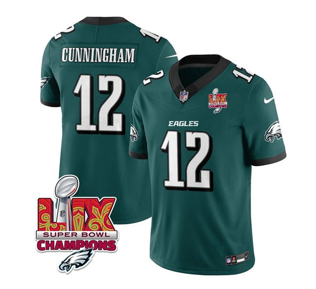 Green Philadelphia Eagles #12 Randall Cunningham 2025 Eagles Logo Super Bowl LIX Patch New F.U.S.E. Vapor Limited Stitched Football Jersey - PEL259