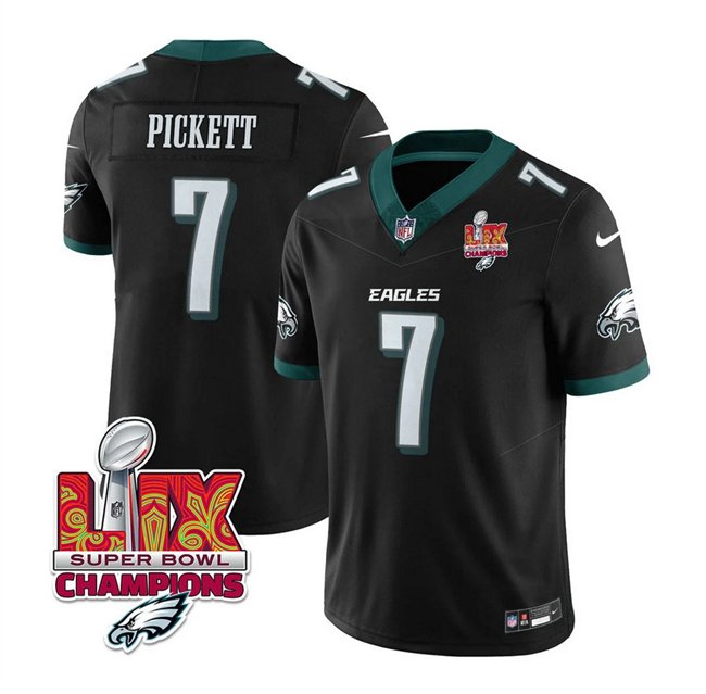 Black Philadelphia Eagles #7 Kenny Pickett 2025 Eagles Logo Super Bowl LIX Patch New F.U.S.E. Vapor Limited Stitched Football Jersey - PEL157