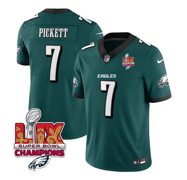 Green Philadelphia Eagles #7 Kenny Pickett 2025 Eagles Logo Super Bowl LIX Patch New F.U.S.E. Vapor Limited Stitched Football Jersey - PEL22