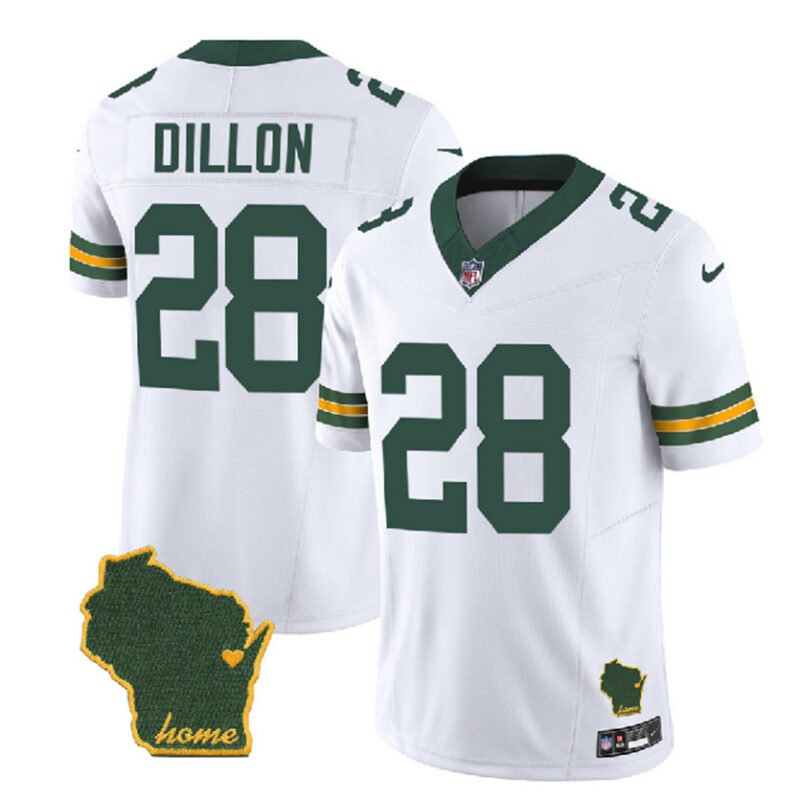 White Green Bay Packers #28 A.J. Dillon 2023 F.U.S.E. Home Patch Vapor Untouchable Limited Stitched Jersey - GBJ534