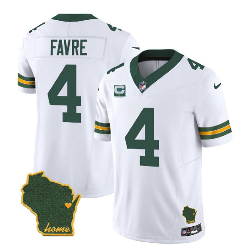 White Green Bay Packers #4 Brett Favre 2023 F.U.S.E. Home Patch And 1-Star C Patch Vapor Untouchable Limited Stitched Jersey - GBJ602
