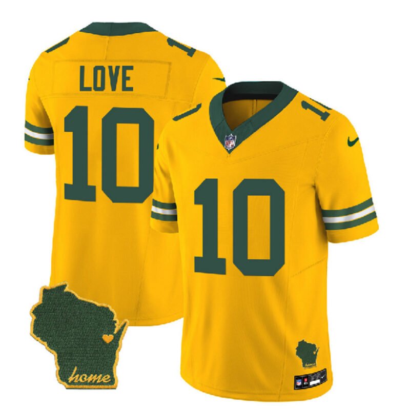 Gold Green Bay Packers #10 Jordan Love 2023 F.U.S.E. Home Patch Vapor Untouchable Limited Stitched Jersey - GBJ179