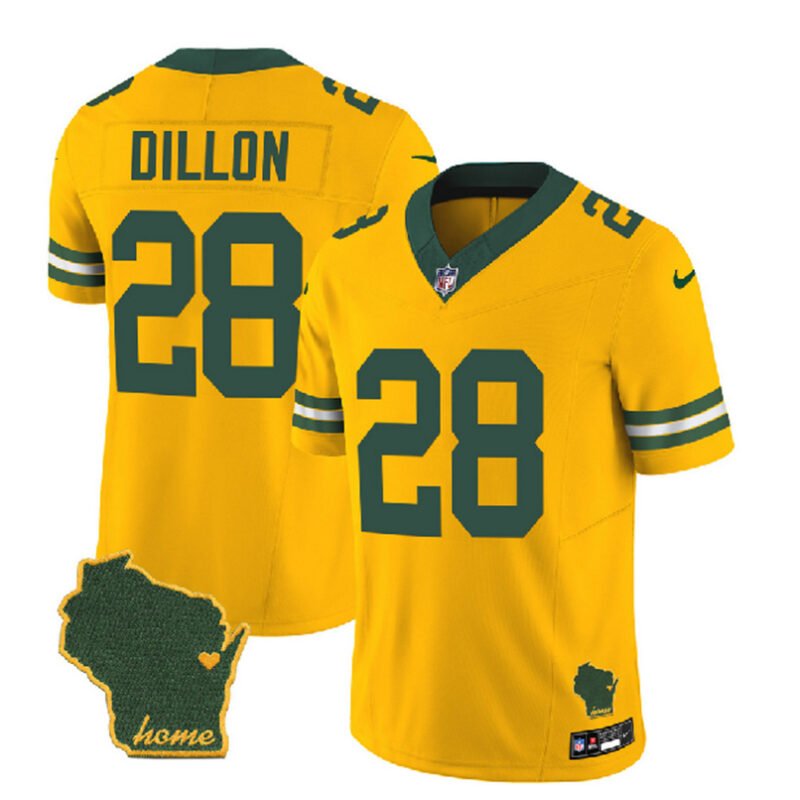 Gold Green Bay Packers #28 A.J. Dillon 2023 F.U.S.E. Home Patch Vapor Untouchable Limited Stitched Jersey - GBJ21
