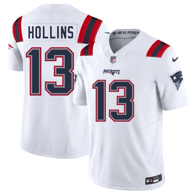 White New England Patriots #13 Mack Hollins 2025 F.U.S.E. Vapor Limited Stitched Football Jersey - NEP67