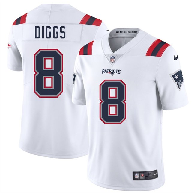 White New England Patriots #8 Stefon Diggs 2025 Vapor Limited Stitched Football Jersey - NEP39