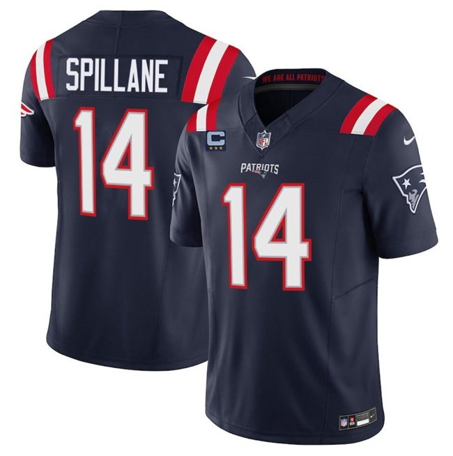 Navy New England Patriots #14 Robert Spillane 2025 F.U.S.E. With 3-Star C Patch Vapor Limited Stitched Football Jersey - NEP19