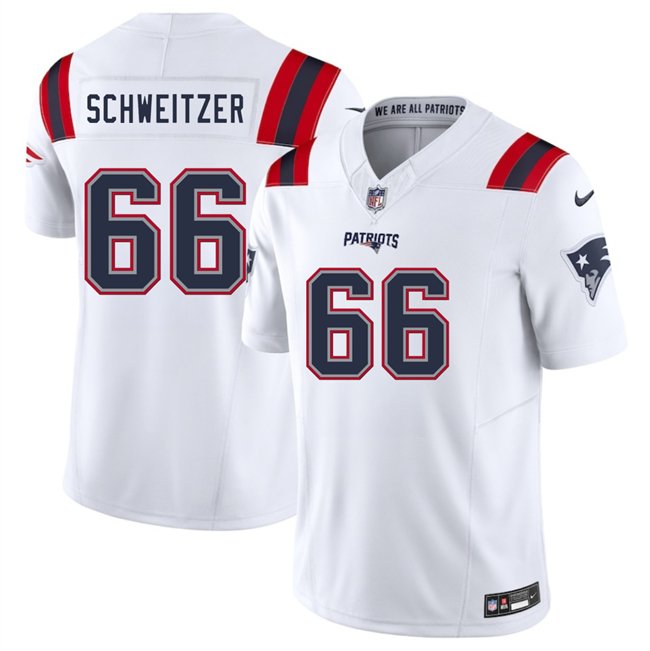 White New England Patriots #66 Wes Schweitzer 2025 F.U.S.E. Vapor Limited Stitched Football Jersey - NEP52