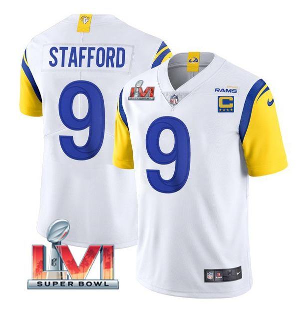 White Los Angeles Rams #9 Matthew Stafford 2022 With C Patch Super Bowl LVI Vapor Limited Jersey - LAR120