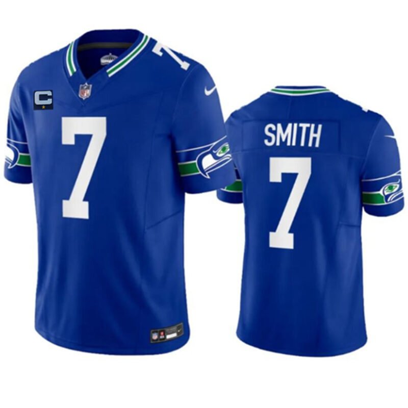 Royal Seattle Seahawks #7 Geno Smith 2023 F.U.S.E. With 1-Star C Patch Vapor Limited Throwback Stitched Jersey