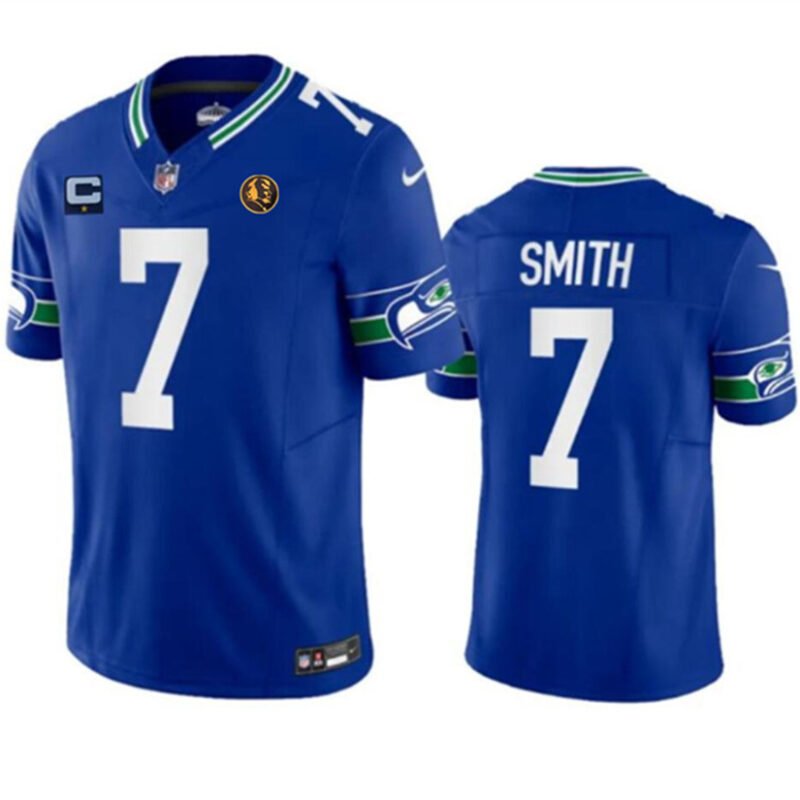 Blue Seattle Seahawks #7 Geno Smith 2023 F.U.S.E. Throwback With 1-star C Patch And John Madden Patch Vapor Limited Stitched Football Jersey