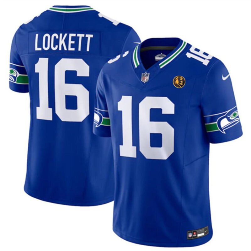 Royal Seattle Seahawks #16 Tyler Lockett 2023 F.U.S.E. Throwback With John Madden Patch Vapor Limited Stitched Football Jersey