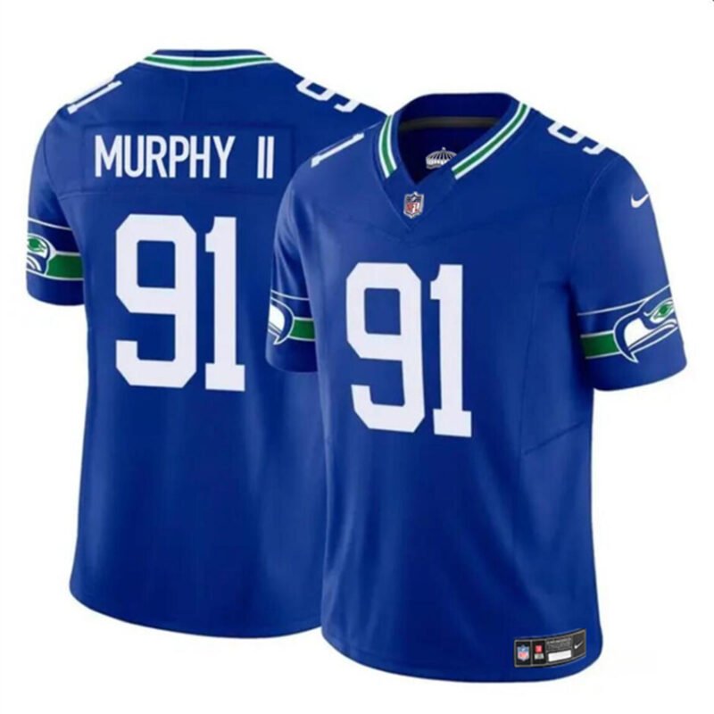 Royal Seattle Seahawks #91 Byron Murphy II 2024 Draft F.U.S.E Throwback Vapor Limited Stitched Football Jersey
