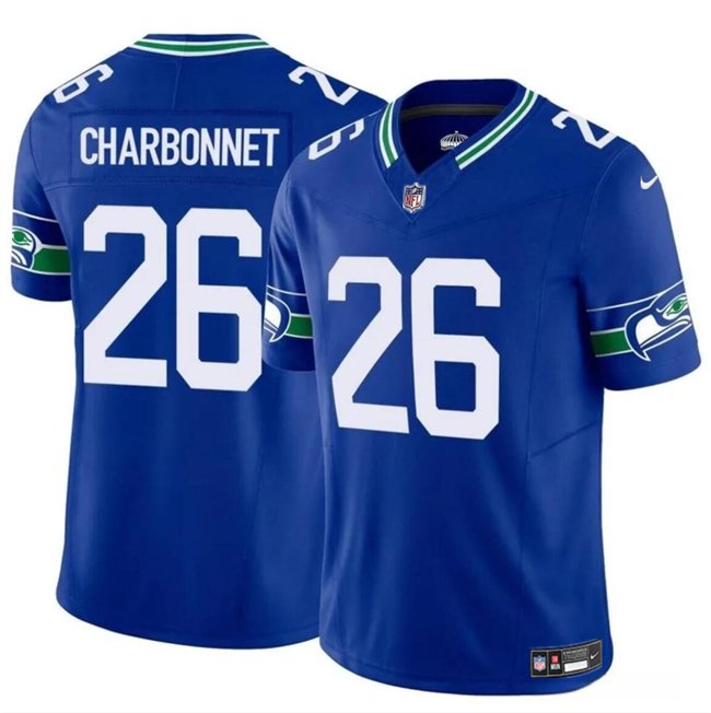 Royal Seattle Seahawks #26 Zach Charbonnet 2024 F.U.S.E Throwback Vapor Limited Stitched Football Jersey