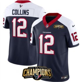 Navy/White Houston Texans #12 Nico Collins 2023 F.U.S.E. AFC South Champions Patch Limited Stitched Football Jersey - HTJ315