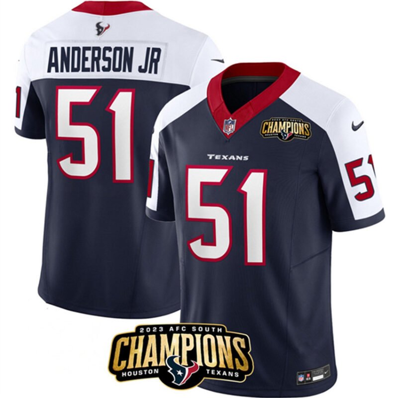 Navy/White Houston Texans #51 Will Anderson Jr. 2023 F.U.S.E. AFC South Champions Patch And Team Logo Patch Limited Stitched Football Jersey - HTJ407