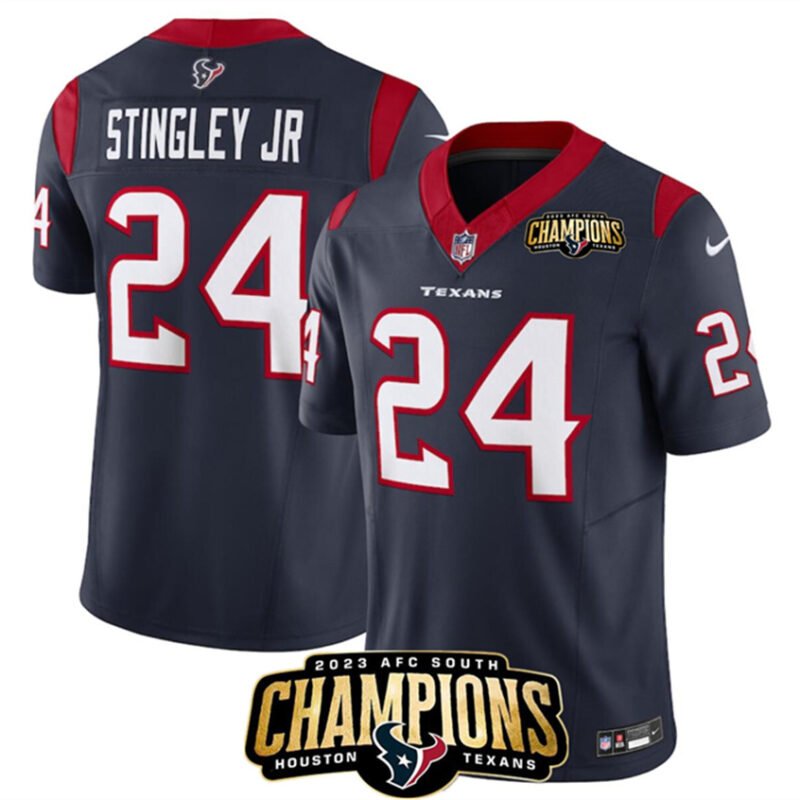 Navy Houston Texans #24 Derek Stingley Jr. 2023 F.U.S.E. AFC South Champions Patch Vapor Untouchable Limited Stitched Football Jersey - HTJ247