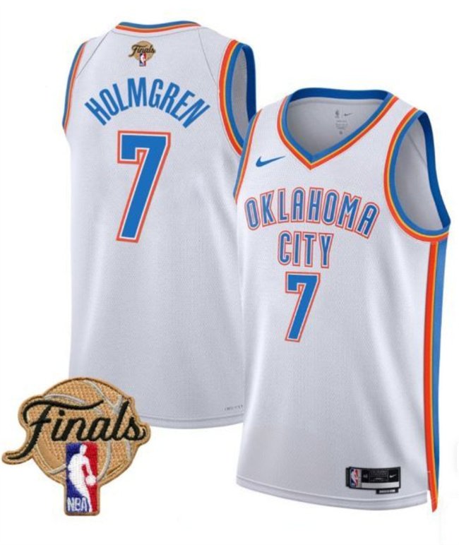 White Oklahoma City Thunder #7 Chet Holmgren 2025 Finals Association Edition Stitched Basketball Jersey - OKC25