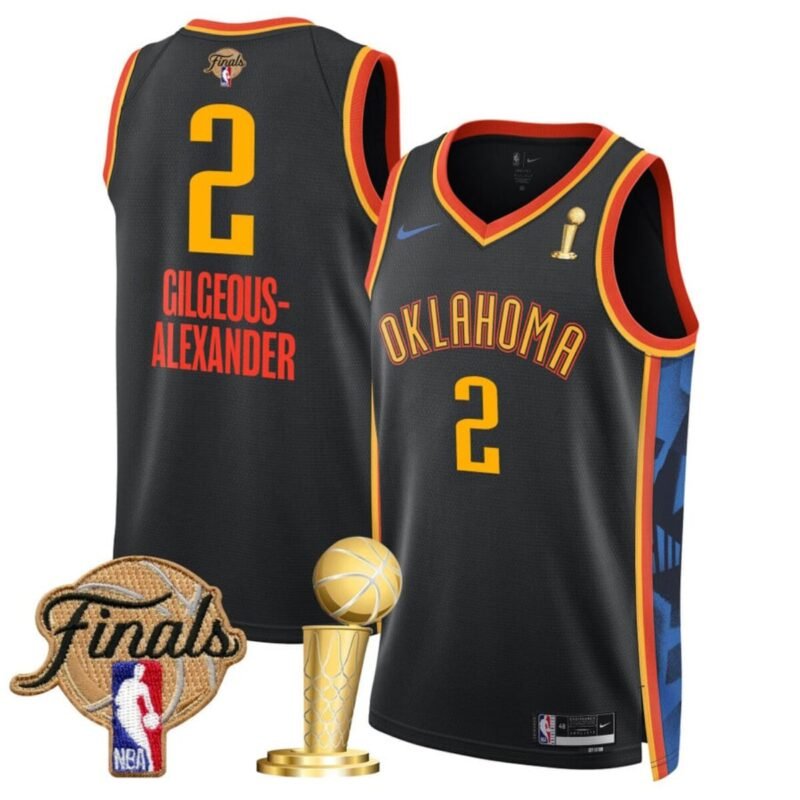 Black Oklahoma City Thunder #2 Shai Gilgeous-Alexander 2025 Finals Patch And Finals Champions Patch City Edition Stitched Basketball Jersey - OKC63