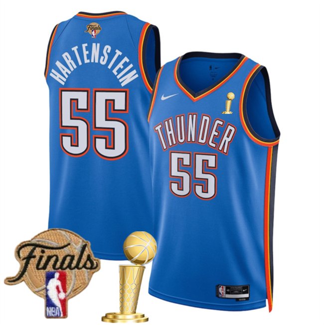 Blue Oklahoma City Thunder #55 Isaiah Hartenstein 2025 Finals Patch And Finals Champions Patch Icon Edition Stitched Basketball Jersey - OKC74