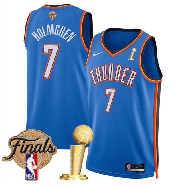 Blue Oklahoma City Thunder #7 Chet Holmgren 2025 Finals Patch And Finals Champions Patch Icon Edition Stitched Basketball Jersey - OKC23