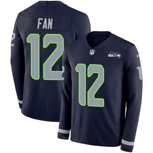 Nike Seahawks #12 Fan Steel Blue Team Color Stitched NFL Limited Therma Long Sleeve Jersey