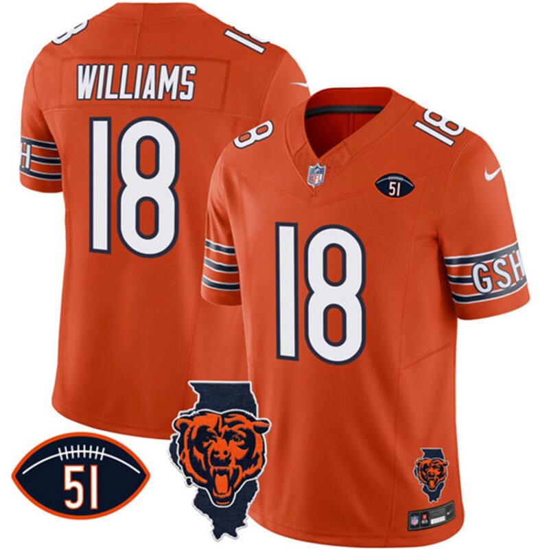 Orange Chicago Bears #18 Caleb Williams F.U.S.E. With Illinois and No. 51 Patch Stitched Football Jersey - CBJ67