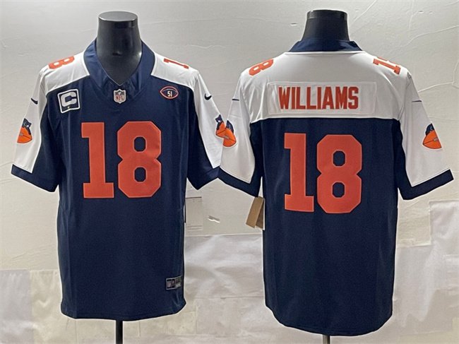 Navy/White Chicago Bears #18 Caleb Williams  F.U.S.E. With 1-star C Patch And No. 51 Patch Throwback Stitched Football Jersey - CBJ300