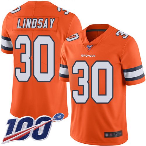Nike Broncos #30 Phillip Lindsay Orange Stitched NFL Limited Rush 100th Season Jersey
